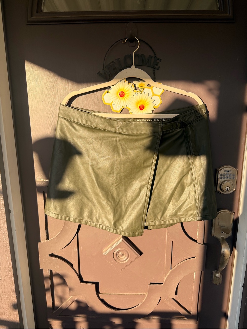 American Eagle Outfitters Olive Green Faux Leather Wrap Mini Skirt